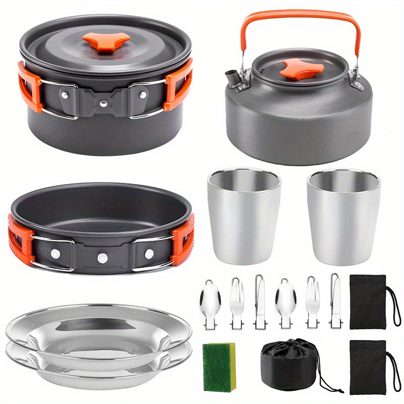 Camping Cooking Pots And Pans Set - 17pcs Camping Cookware Set, Portable Non-Stick