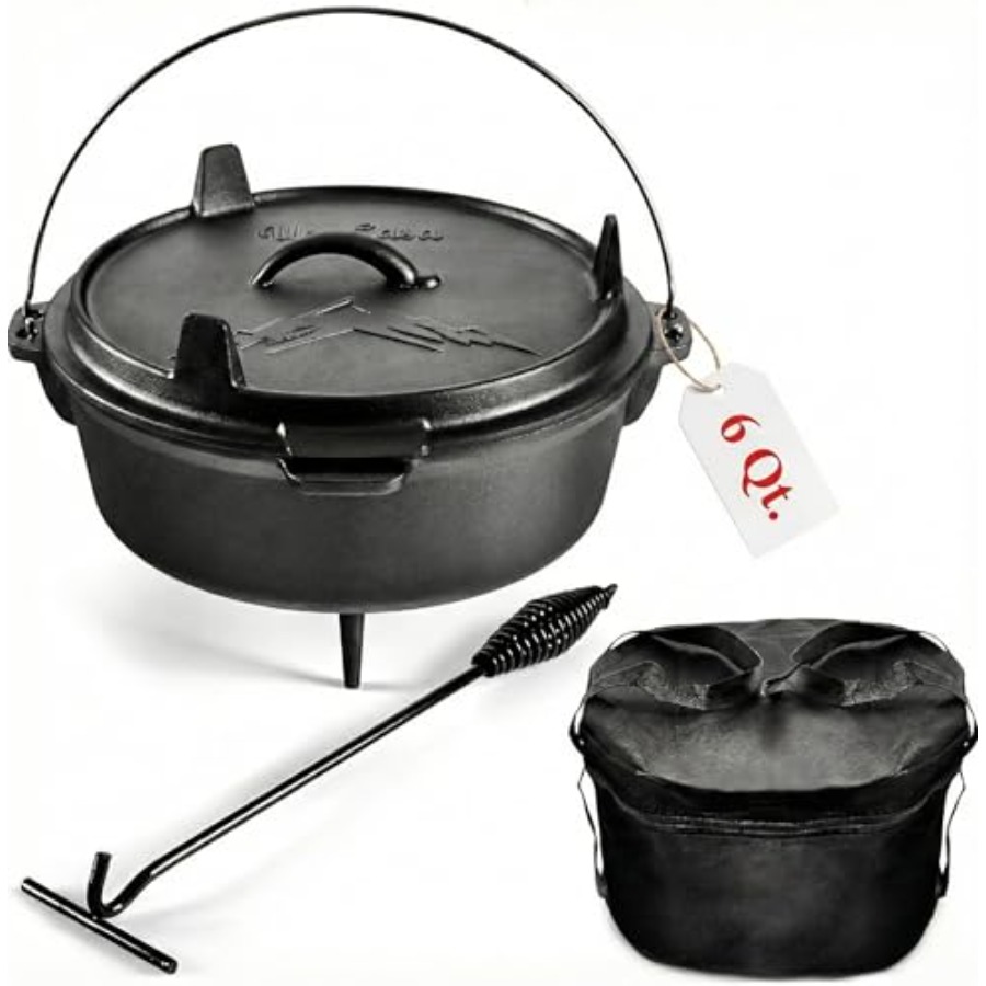 Camping Cooking Ovens - 6Qt Cast Iron Camping Dutch Oven