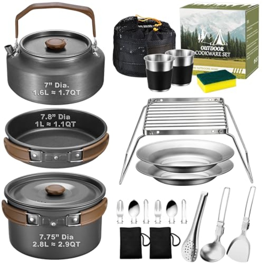 Camping Cooking Pots And Pans Set - Camping cookware mess kit for outdoor