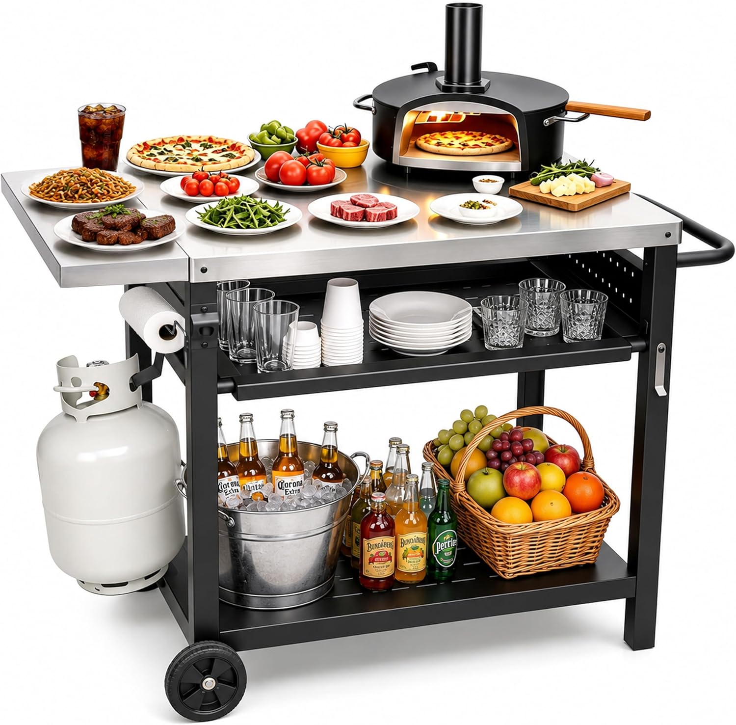 Camping Cooking Ovens - Stainless Steel Outdoor Grill Table, 43.3