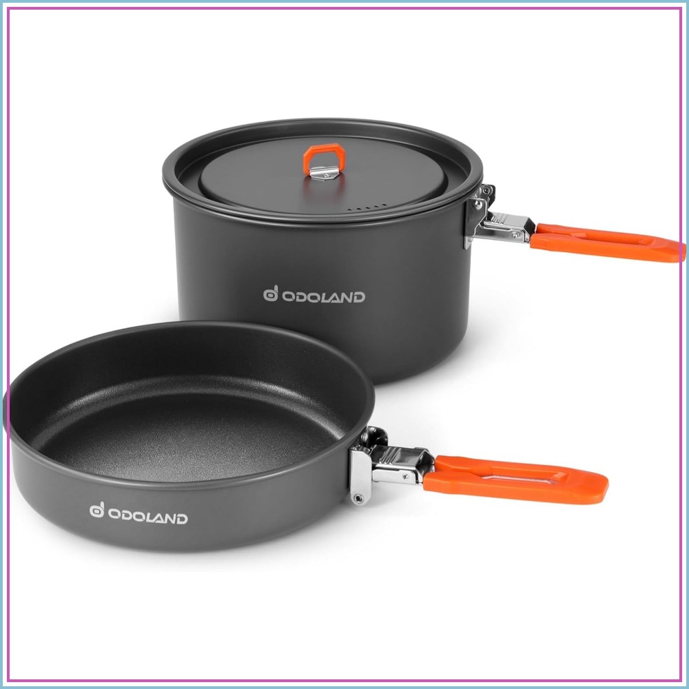 Camping Cooking Pots And Pans Set - Non-Stick Camping Cookware Mess Kit, Lightweight