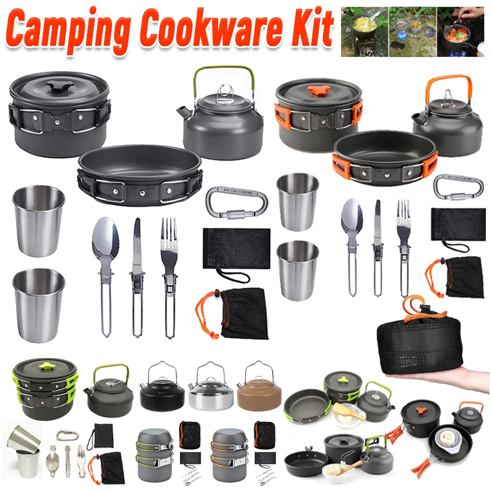 Camping Cooking Pots And Pans Set - Camping Cookware Kit Kettle Pot Pan