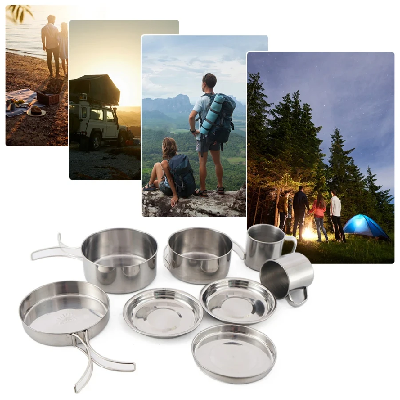 8pcs/Set Camping Cookware Mess - đánh giá và giá Camping Cooking Rice