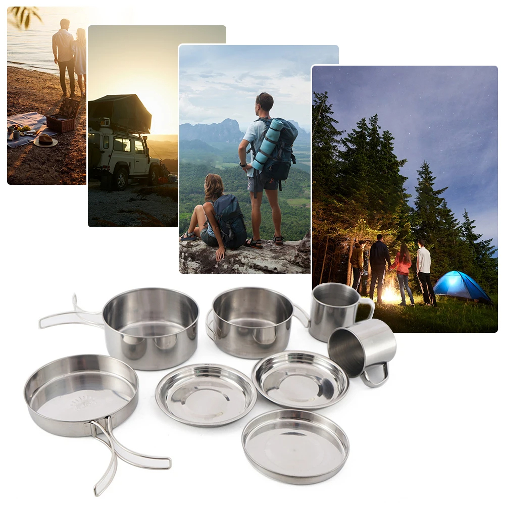 8pcs/Set Camping Cookware Mess - đánh giá và giá Camping Cooking Rice