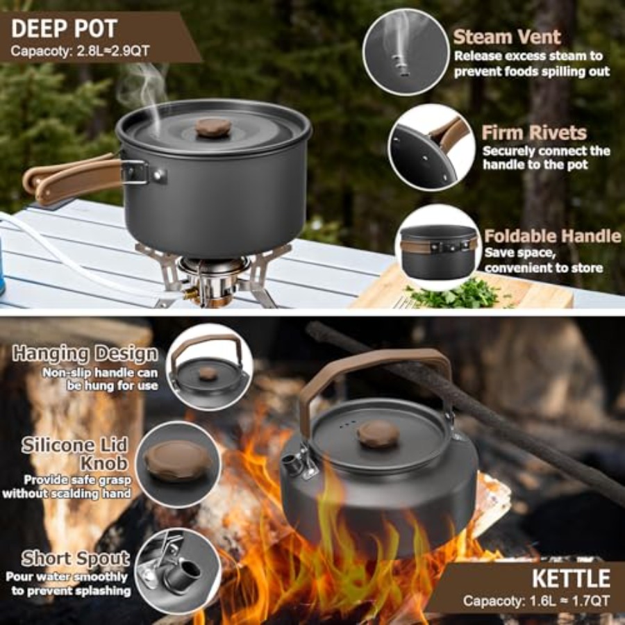 Camping cookware mess kit for  - đánh giá và giá Camping Cooking Pots And Pans Set