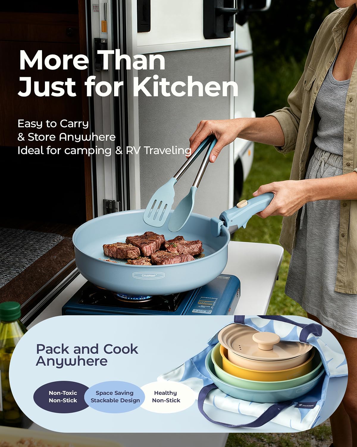 Ceramic Cookware Set, Detachab - đánh giá và giá Camping Cooking Pots And Pans Set